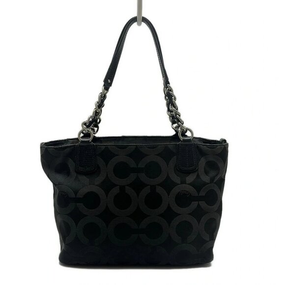 COACH Op Art 20481 Black Dark Gray Jacquard Leather - Shoulder Bag - Picture 3 of 8